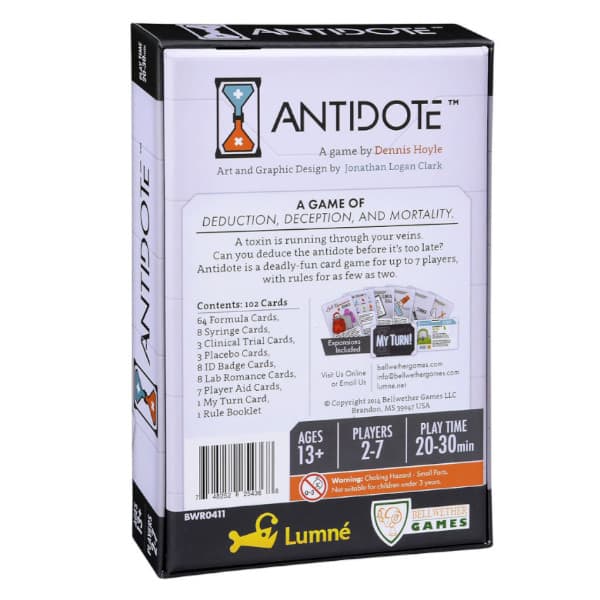 Antidote Card Game back of box.