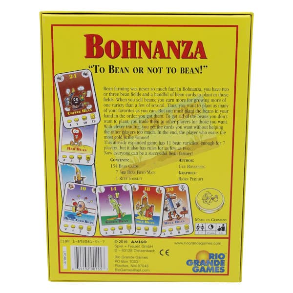 Bohnanza Card Game back of box.