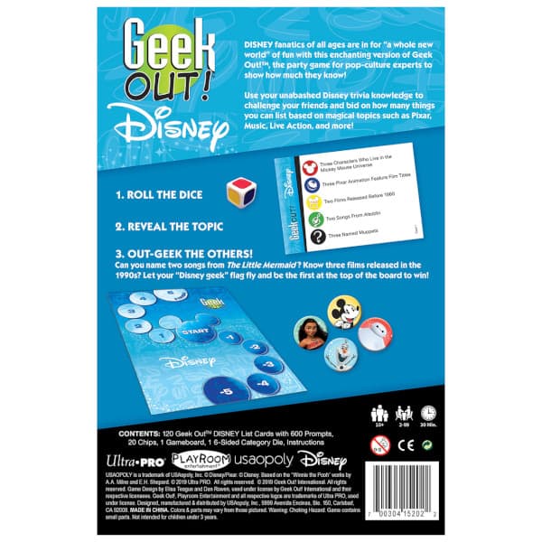 Geek Out Disney Board Game back of box.