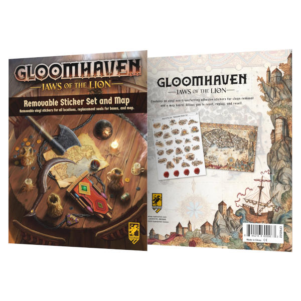 Gloomhaven Jaws of the Lion Removable Sticker and Map Set front cover.