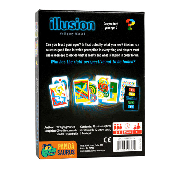 Illusion Card Game back of box cover.