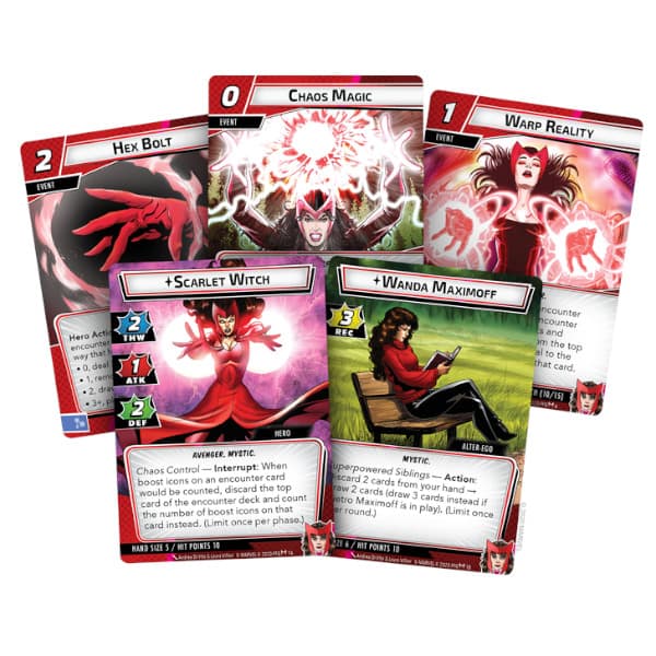 Marvel Champions Scarlet Witch Hero Pack cards.