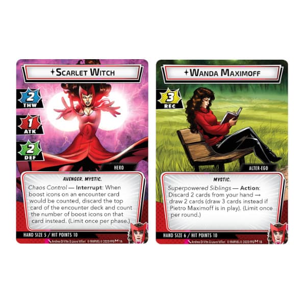 Marvel Champions Scarlet Witch Hero Pack cards.
