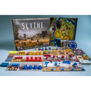 Scythe Board Game box and components.
