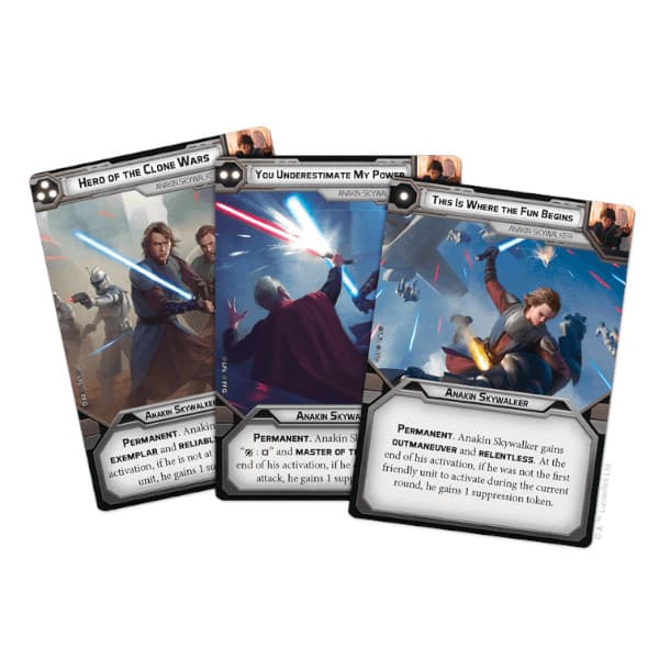 Star Wars Legion Anakin Skywalker Commander Expansion cards.