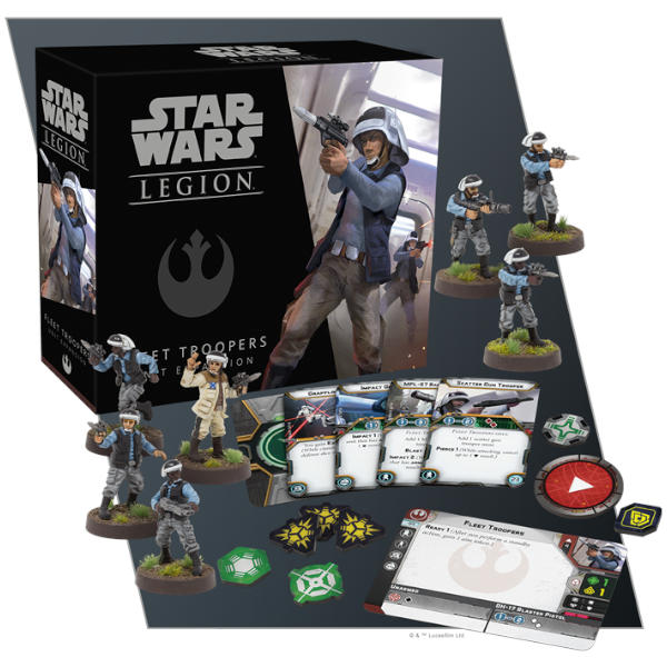 Star Wars Legion Fleet Troopers Unit Expansion box and component spread.