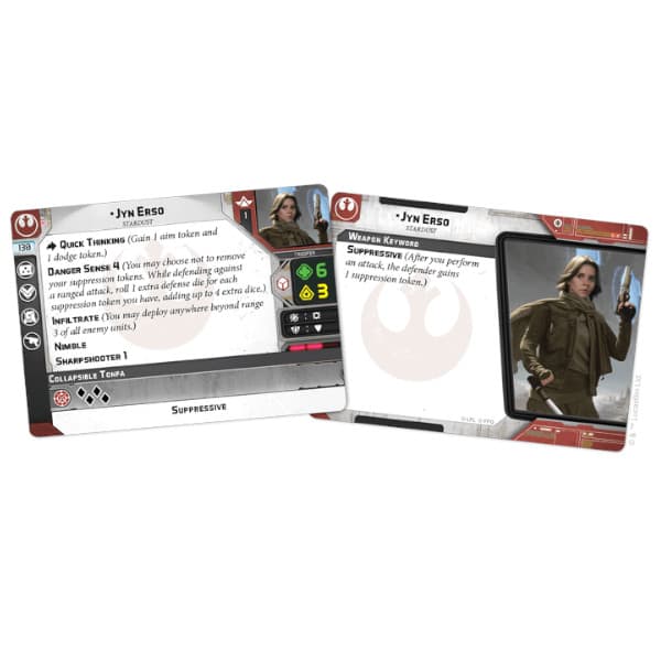 Star Wars Legion Jyn Erso Commander Expansion cards.
