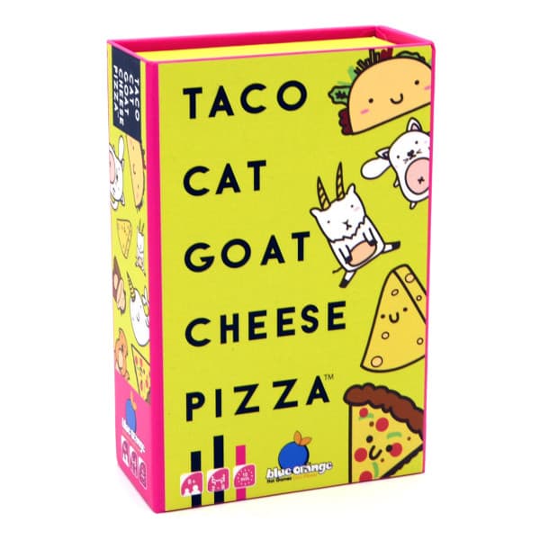 Taco Cat Goat Cheese Pizza card game box cover.