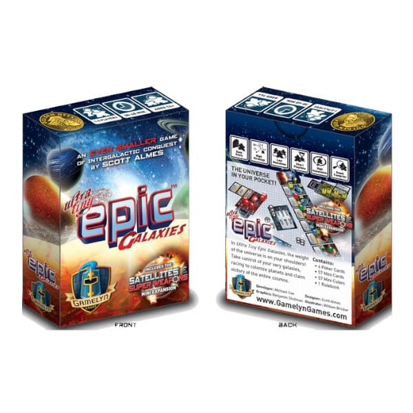 Ultra Tiny Epic Galaxies Board Game box front and back.