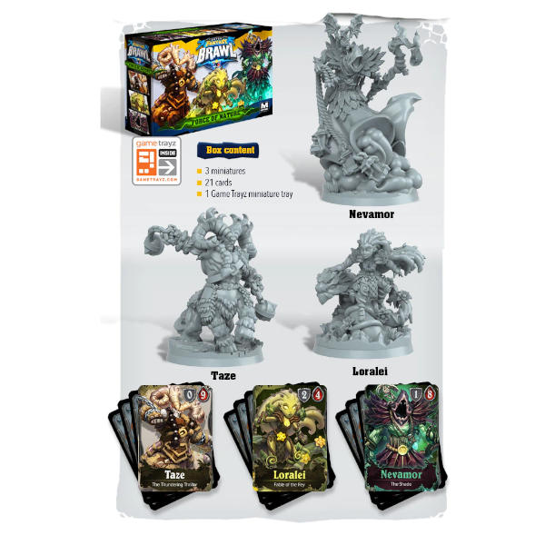 Super Fantasy Brawl Force of Nature expansion box cover and components.