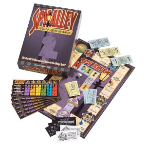 Spy Alley Board Game box cover and components.
