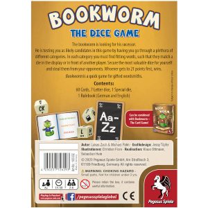 Bookworm the Dice Game back cover.