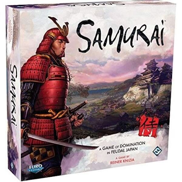 Box cover for Reiner Knizia's Samurai | Featured image for the Best Tile Placement Board Games blog from More Than Meeples.