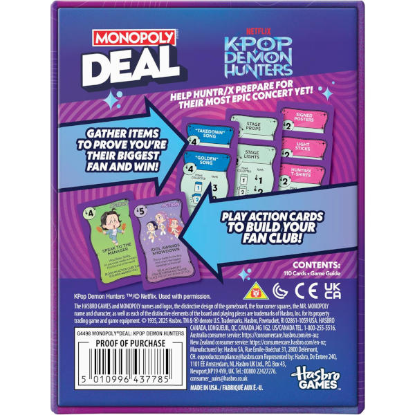 Monopoly Deal K-Pop Demon Hunters Card Game